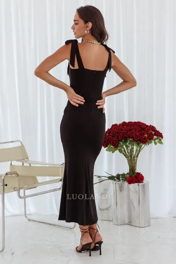 Luolandi Elegant Bodycon Sweetheart Sleeveless Evening Party Dress with Bow Straps Lovely Cocktail Dress