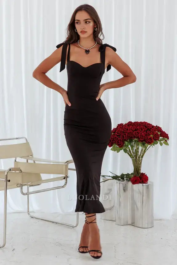 Luolandi Elegant Bodycon Sweetheart Sleeveless Evening Party Dress with Bow Straps Lovely Cocktail Dress