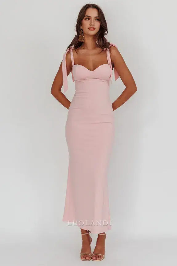 Luolandi Elegant Bodycon Sweetheart Sleeveless Evening Party Dress with Bow Straps Lovely Cocktail Dress