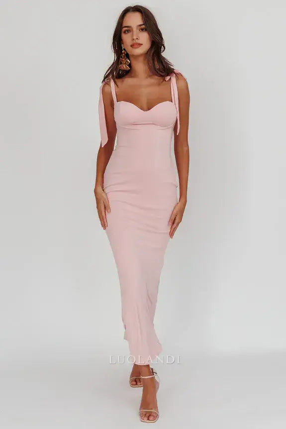 Luolandi Elegant Bodycon Sweetheart Sleeveless Evening Party Dress with Bow Straps Lovely Cocktail Dress