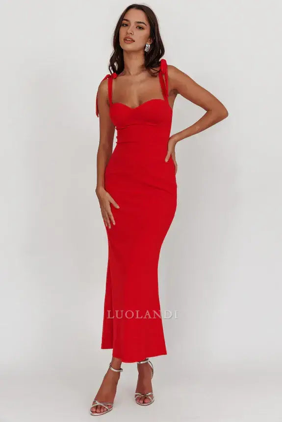 Luolandi Elegant Bodycon Sweetheart Sleeveless Evening Party Dress with Bow Straps Lovely Cocktail Dress