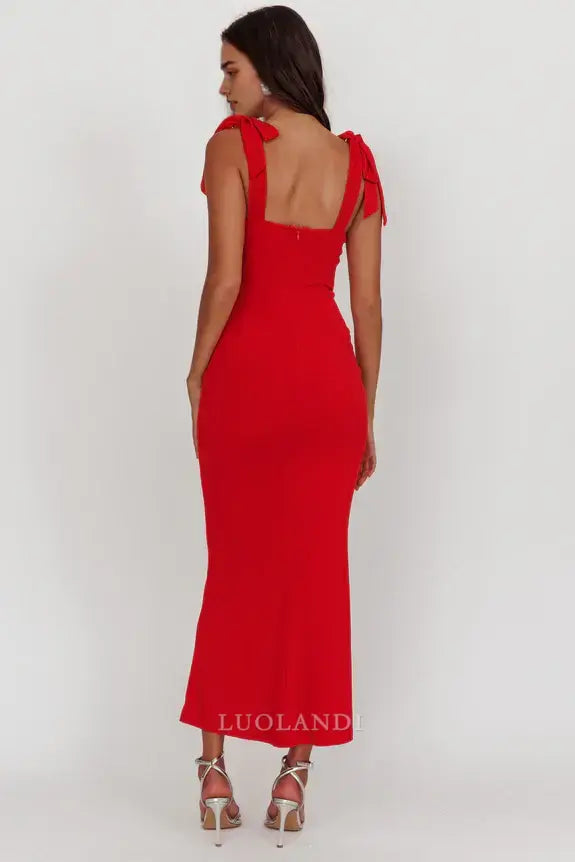 Luolandi Elegant Bodycon Sweetheart Sleeveless Evening Party Dress with Bow Straps Lovely Cocktail Dress