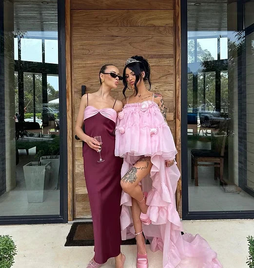 Luolandi Elegant Burgundy Spaghetti Straps Party Dress Charming Wedding Guest Dress Simple Long Formal Graduation Dress