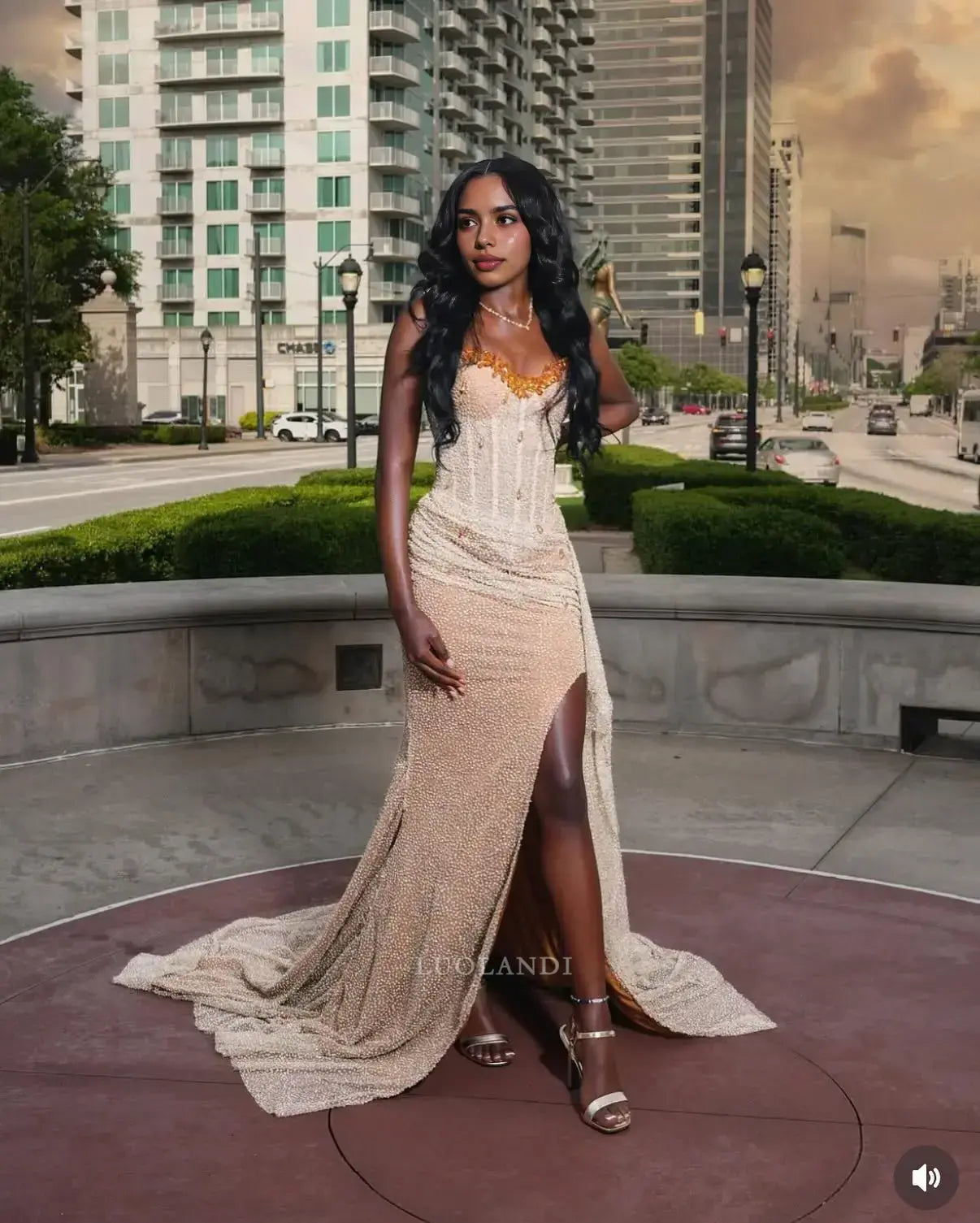 Luolandi Elegant Formal Wear Dress Sleeveless Long Prom Dress With Slit Charming Evening Dress Sexy Black Girl Party Dress