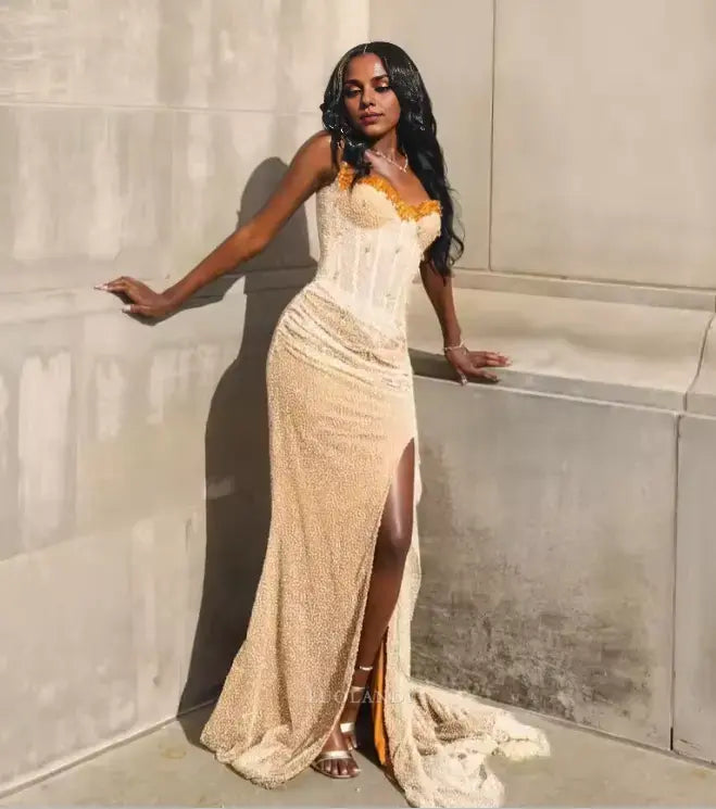 Luolandi Elegant Formal Wear Dress Sleeveless Long Prom Dress With Slit Charming Evening Dress Sexy Black Girl Party Dress