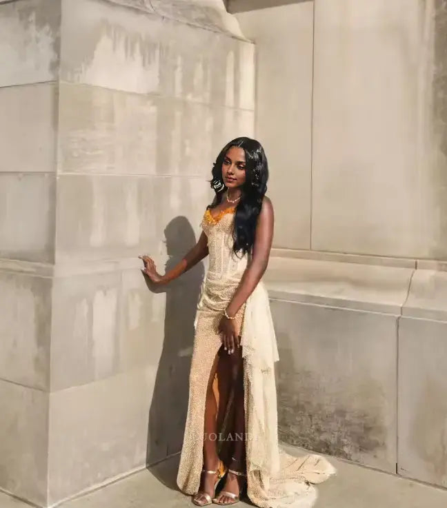 Luolandi Elegant Formal Wear Dress Sleeveless Long Prom Dress With Slit Charming Evening Dress Sexy Black Girl Party Dress