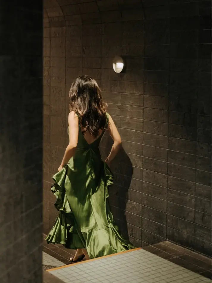 Luolandi Elegant Green A Line Sleeveless Evening Party Dress Unique Formal Prom Dress With Slit