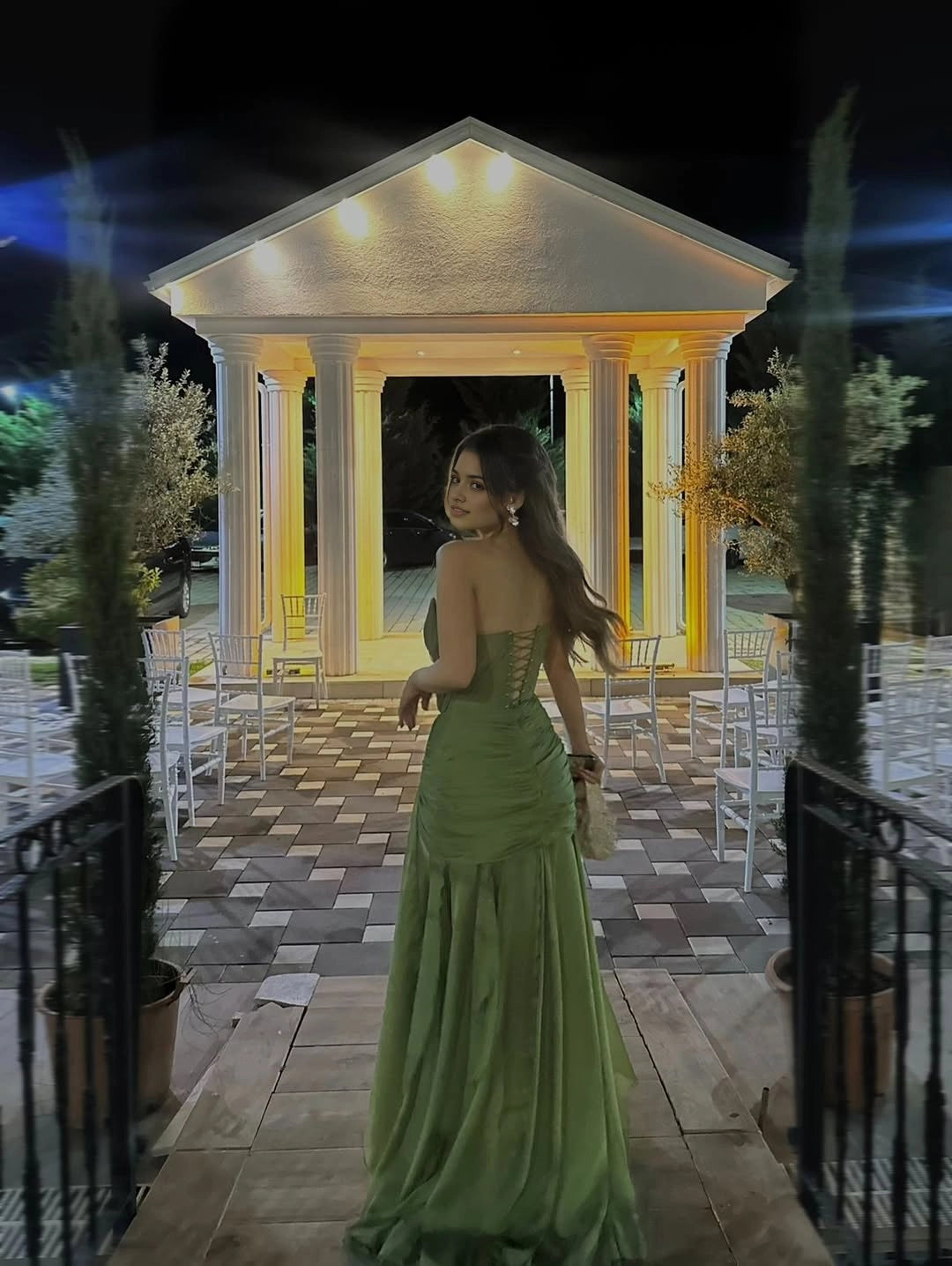 Luolandi Elegant Green Mermaid Strapless Sleeveless Chiffon Pleated Long Formal Prom Dress Fashion Wedding Guest Party Dress