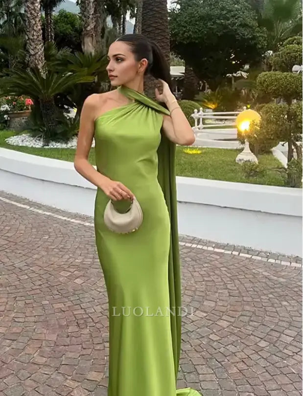 Luolandi Elegant Halter Sleeveless Satin Long Formal Prom Dress Fashion Evening Gowns Women's Wedding Guest Party Dress