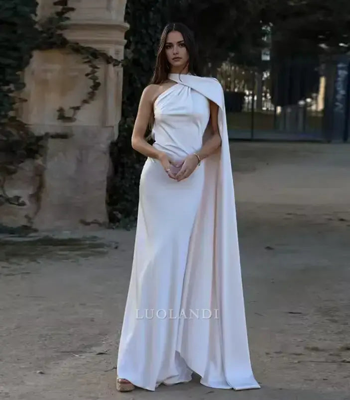 Luolandi Elegant Halter Sleeveless Satin Long Formal Prom Dress Fashion Evening Gowns Women's Wedding Guest Party Dress