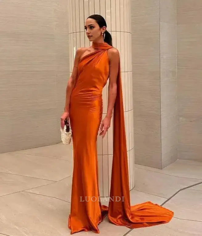 Luolandi Elegant Halter Sleeveless Satin Long Formal Prom Dress Fashion Party Evening Gowns Women's Wedding Guest Dress
