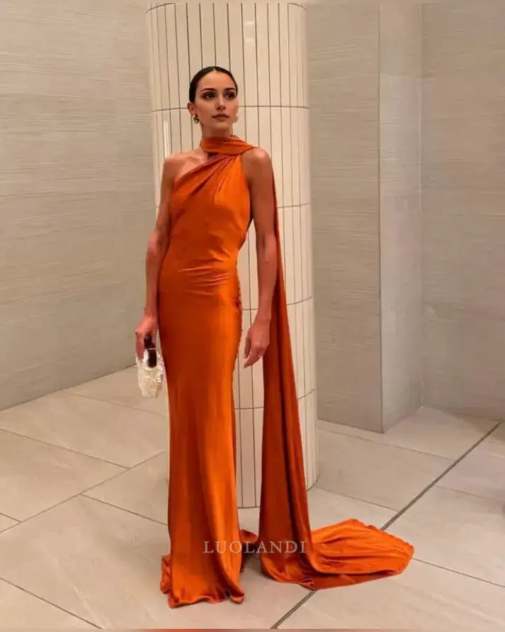 Luolandi Elegant Halter Sleeveless Satin Long Formal Prom Dress Fashion Party Evening Gowns Women's Wedding Guest Dress