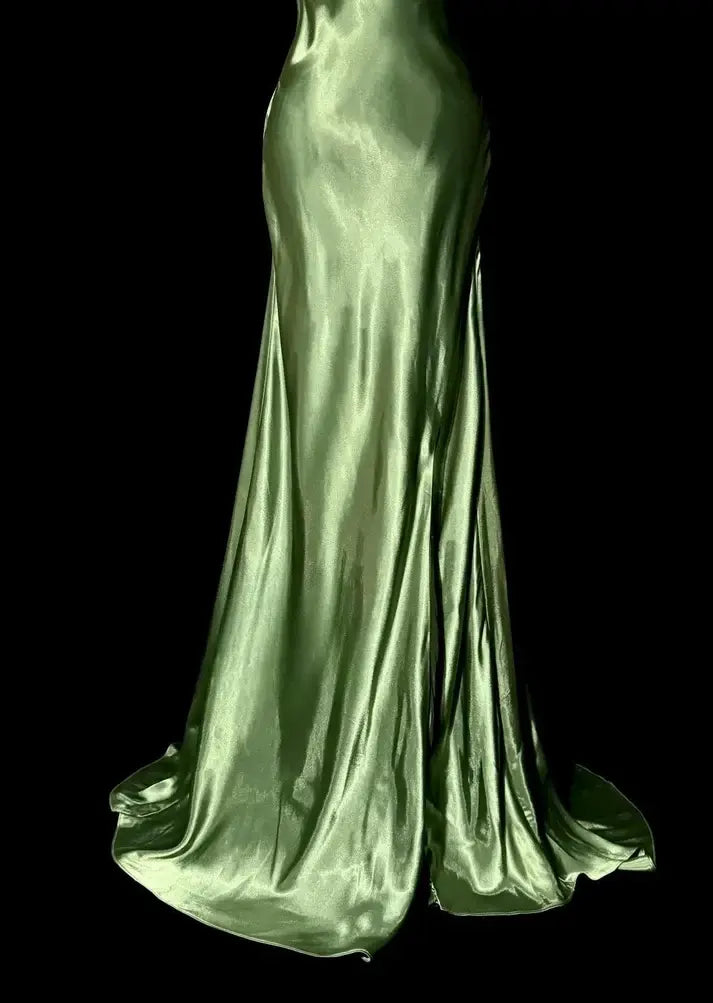 Luolandi Elegant Mermaid Green Satin Sleeveless Evening Party Dress Vintage Long Formal Prom Dress