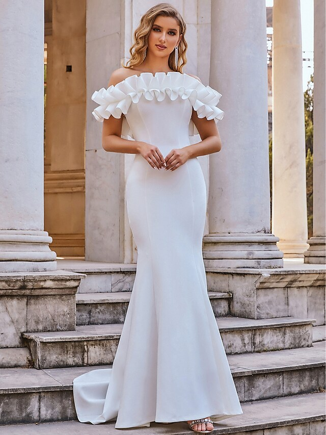 Luolandi Elegant Mermaid Off Shoulder Long Wedding Dresses Romantic Bridal Gown Charming Evening Party Dress