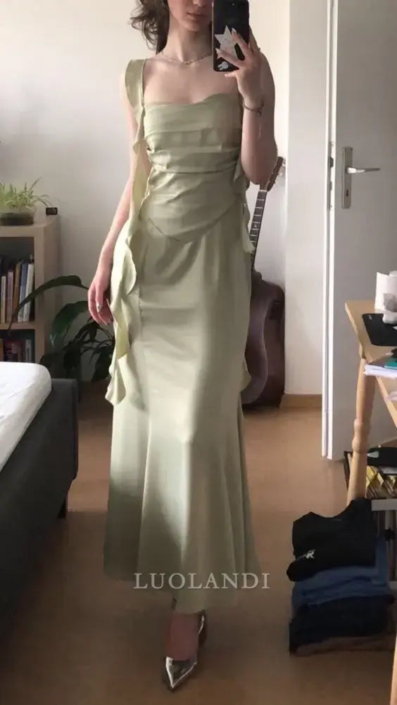 Luolandi Elegant Mermaid Sleeveless Ruffled Long Formal Prom Dress Charming Party Evening Gowns Lovely Graduation Dress