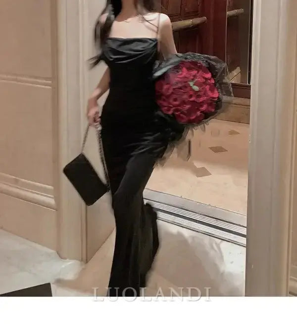 Luolandi Elegant Mermaid Spaghetti Straps Sleeveless Evening Dress Long Formal Prom Dress Simple Party Dress