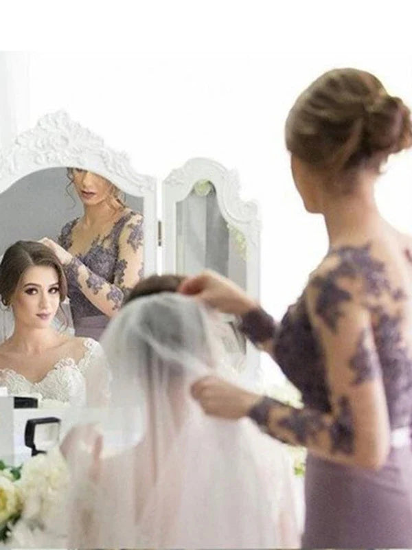 Luolandi Elegant Mermaid Bridesmaid Dress Long Sleeve Wedding Guest Party Dress with Appliques