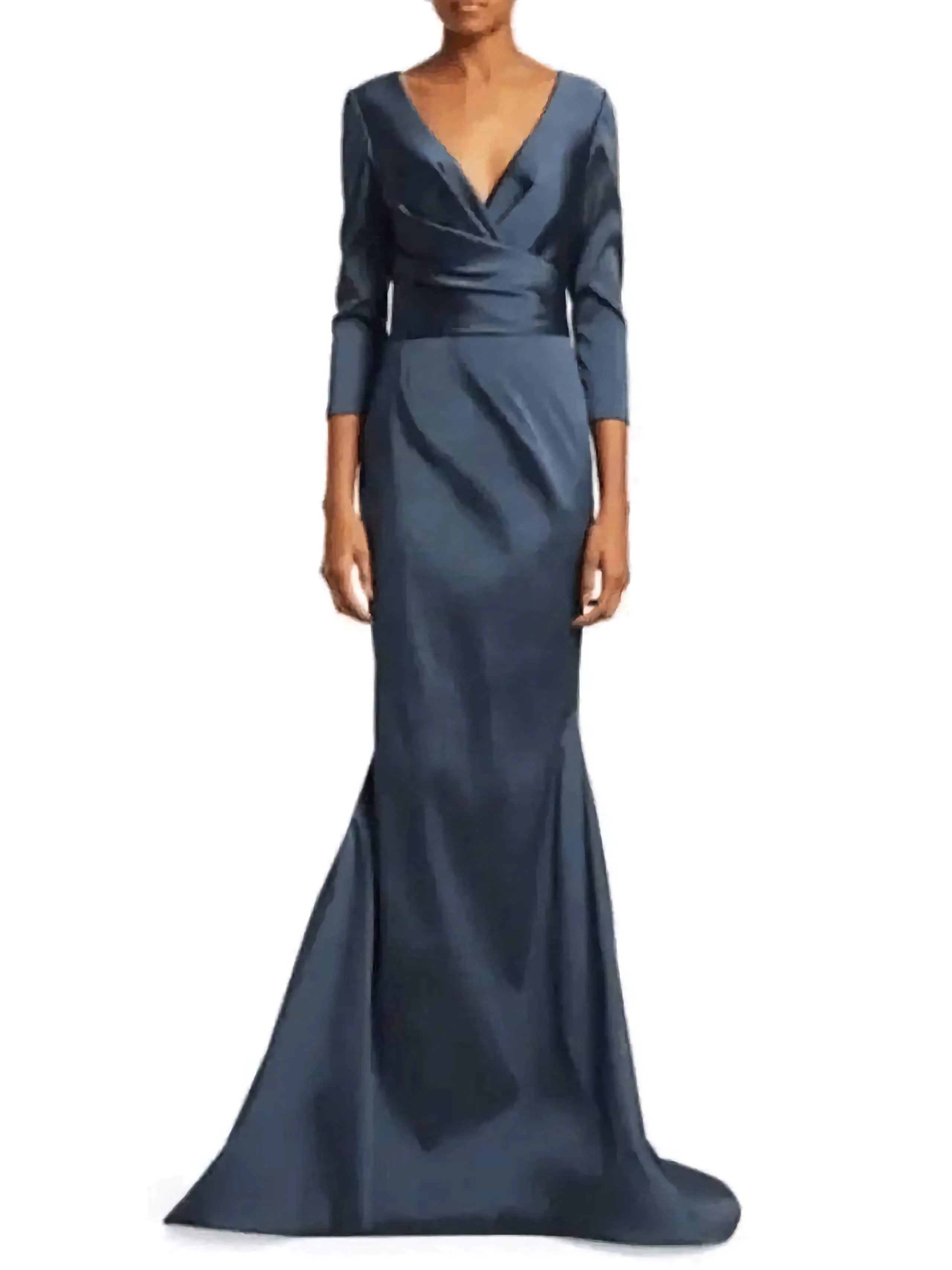 Luolandi Elegant Mermaid / Trumpet Mother of the Bride Dress V-neck 3/4 Length Sleeve Wedding Guest Dress with Ruching