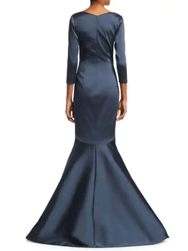 Luolandi Elegant Mermaid / Trumpet Mother of the Bride Dress V-neck 3/4 Length Sleeve Wedding Guest Dress with Ruching