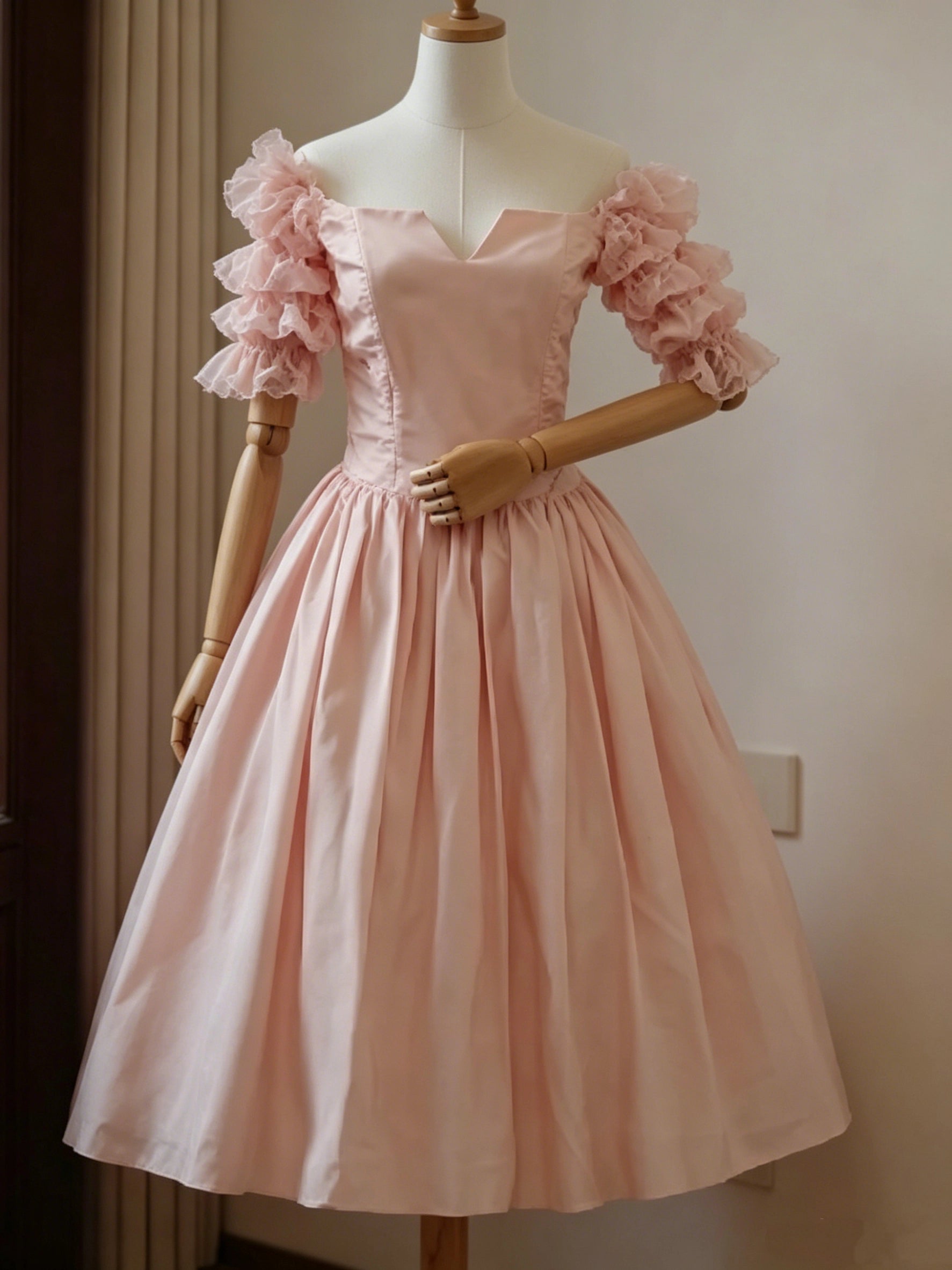 Luolandi Elegant Off-the-Shoulder A Line Ruffled Graduation Party Dress with Sleeves Chic Formal Prom Dress