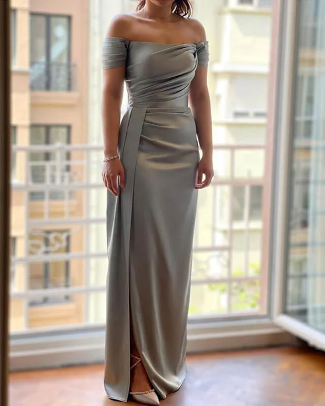Luolandi Elegant Off The Shoulder Sheath Wedding Guest Dress Chic Mother of the Bride Dress