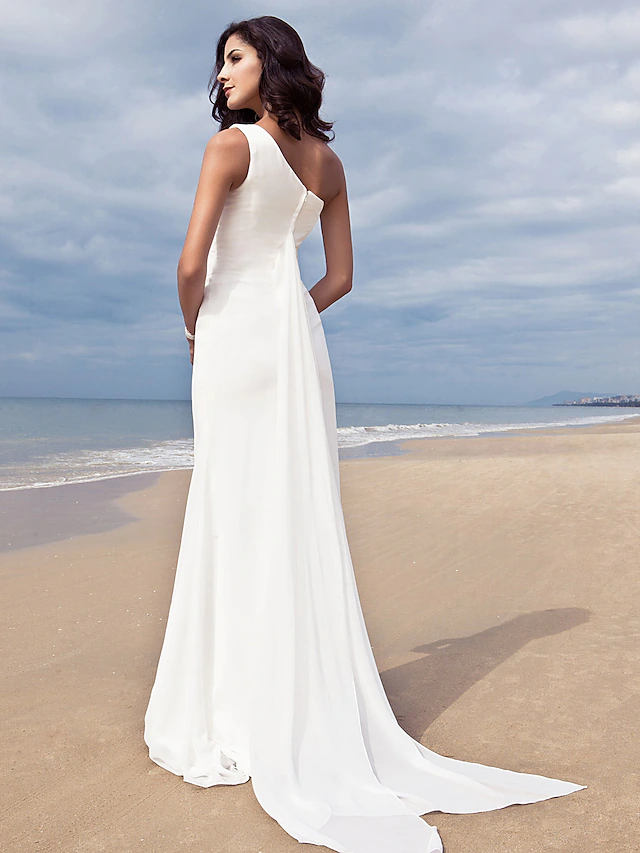 Luolandi Elegant One Shoulder Chiffon Long Wedding Dresses Simple Bridal Gown Plus Size Party Dress