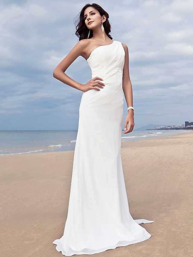 Luolandi Elegant One Shoulder Chiffon Long Wedding Dresses Simple Bridal Gown Plus Size Party Dress