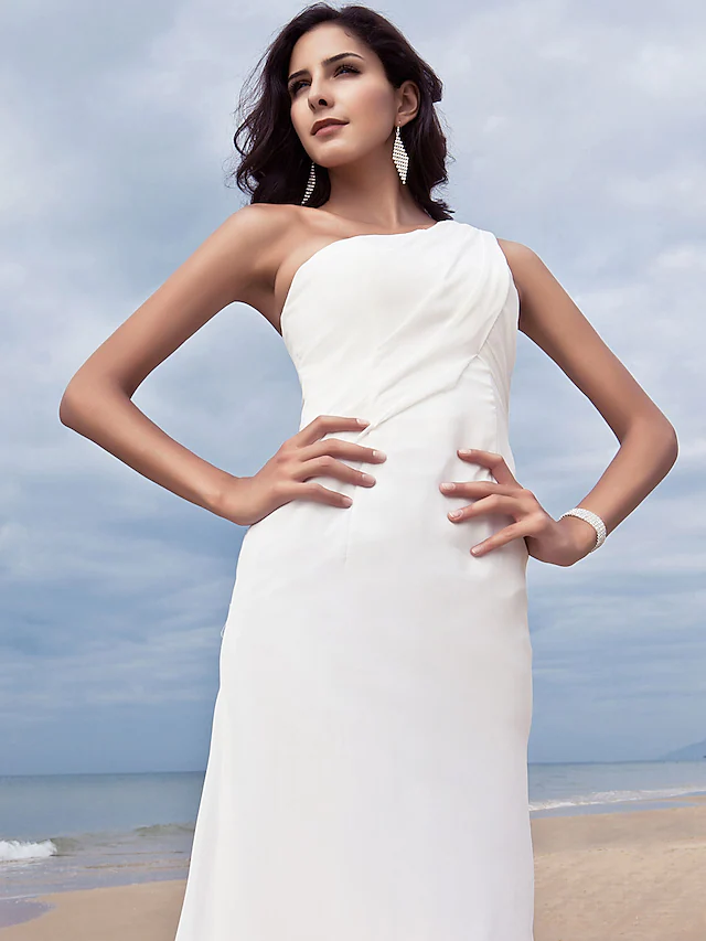 Luolandi Elegant One Shoulder Chiffon Long Wedding Dresses Simple Bridal Gown Plus Size Party Dress