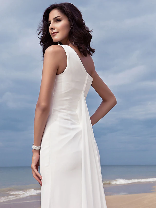 Luolandi Elegant One Shoulder Chiffon Long Wedding Dresses Simple Bridal Gown Plus Size Party Dress