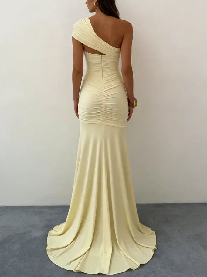 Luolandi Elegant One Shoulder Yellow Mermaid Wedding Guest Dress Fashion Long Party Prom Dress