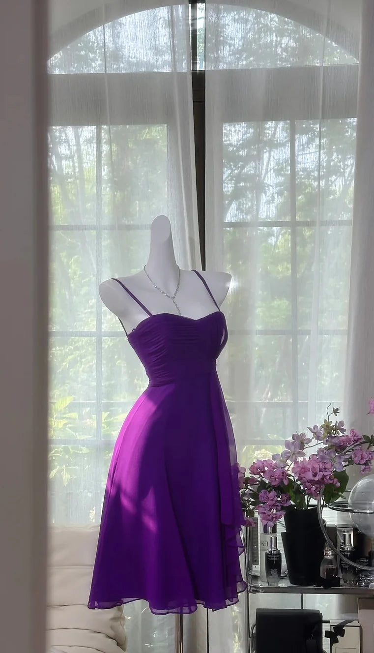 Luolandi Elegant Purple Spaghetti Straps Sleeveless Party Prom Dress Lovely Homecoming Dress