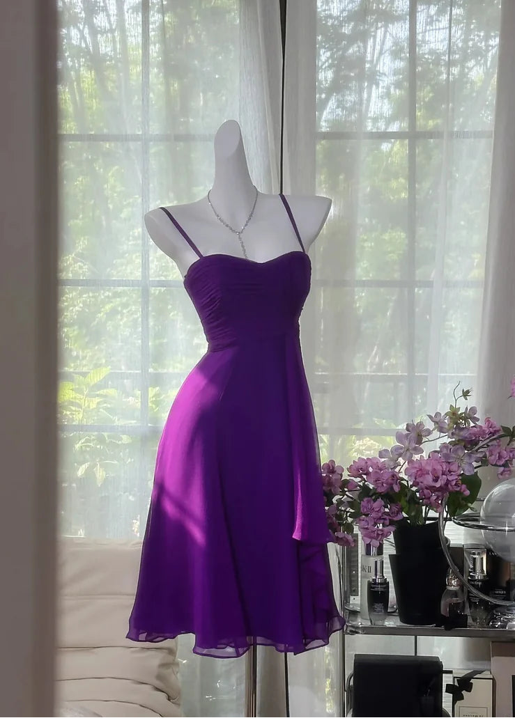 Luolandi Elegant Purple Spaghetti Straps Sleeveless Party Prom Dress Lovely Homecoming Dress