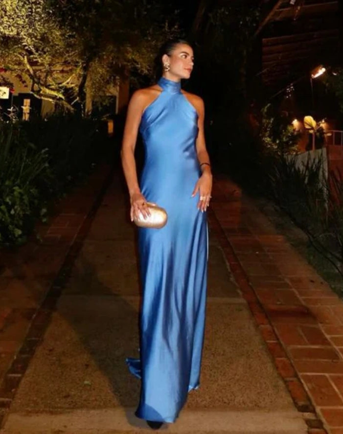 Luolandi Elegant Sheath Blue Evening Gown Fashion Long Prom Dress Simple Formal Wedding Guest Party Dresss