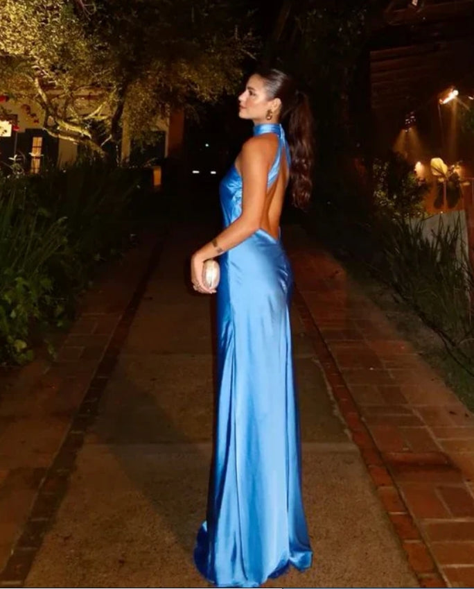 Luolandi Elegant Sheath Blue Evening Gown Fashion Long Prom Dress Simple Formal Wedding Guest Party Dresss