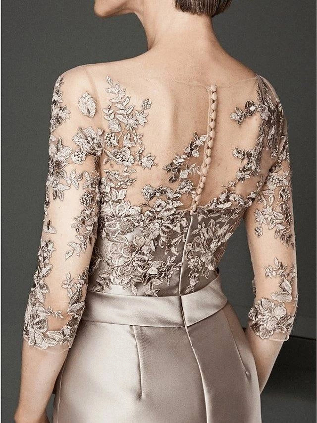 Luolandi Elegant Sheath Mother of the Bride Dress Knee Length Wedding Guest Dress with Appliques
