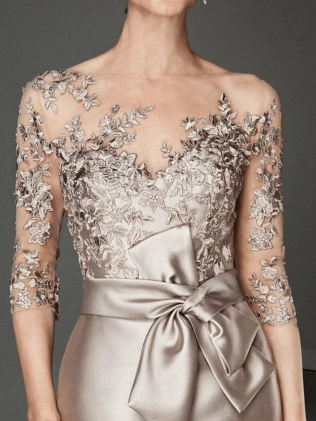 Luolandi Elegant Sheath Mother of the Bride Dress Knee Length Wedding Guest Dress with Appliques