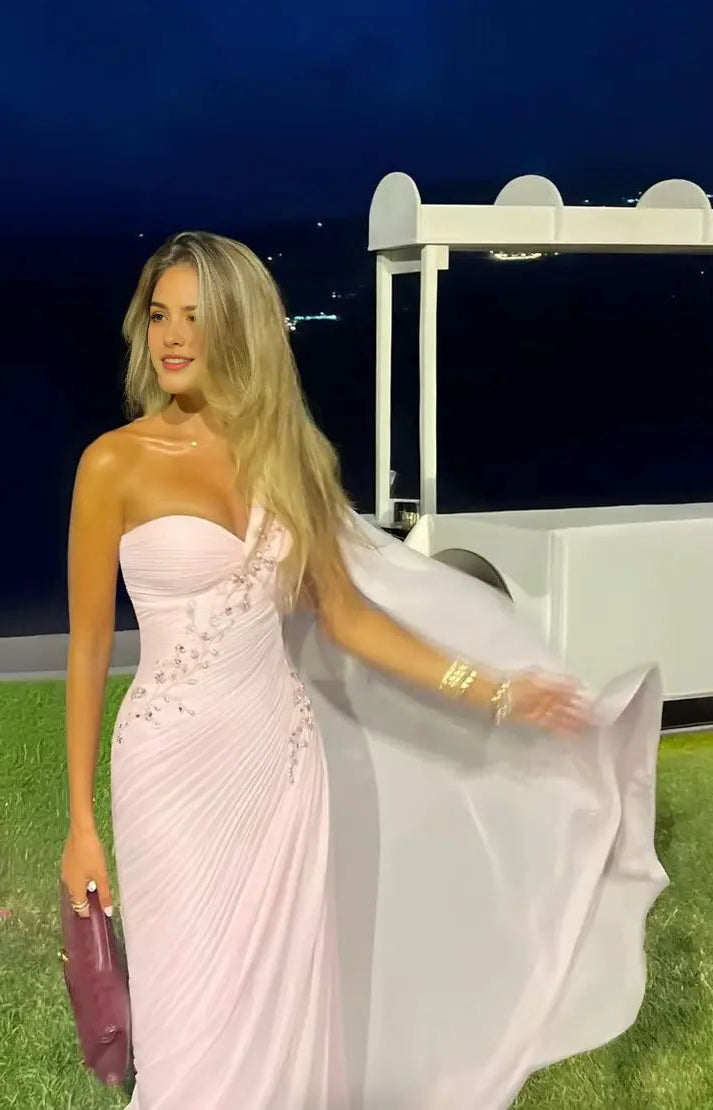 Luolandi Elegant Sheath One Shoulder Pleated Sleeveless Wedding Guest Party Dress Charming Long Formal Prom Dress