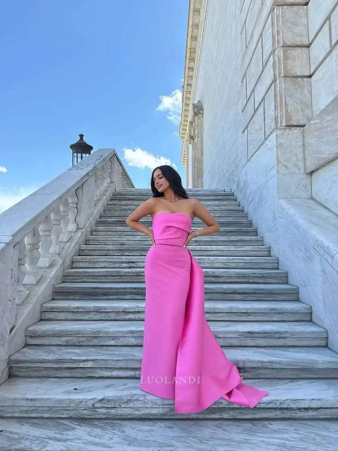 Luolandi Elegant Sheath Strapless Sleeveless Long Formal Prom Dress Charming Party Evening Gowns Pretty Wedding Guest Dress