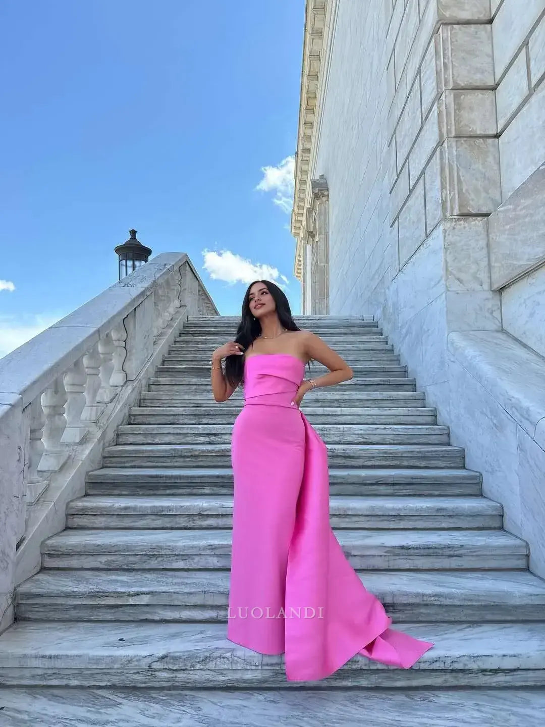 Luolandi Elegant Sheath Strapless Sleeveless Long Formal Prom Dress Charming Party Evening Gowns Pretty Wedding Guest Dress