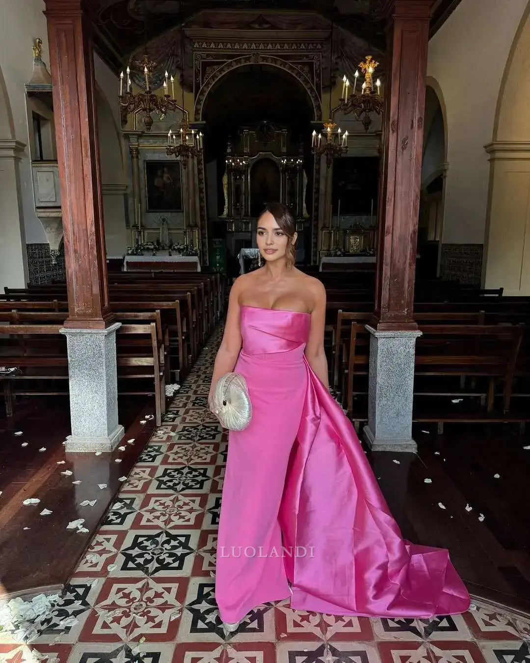 Luolandi Elegant Sheath Strapless Sleeveless Long Formal Prom Dress Pretty Wedding Guest Dress Charming Party Evening Gowns