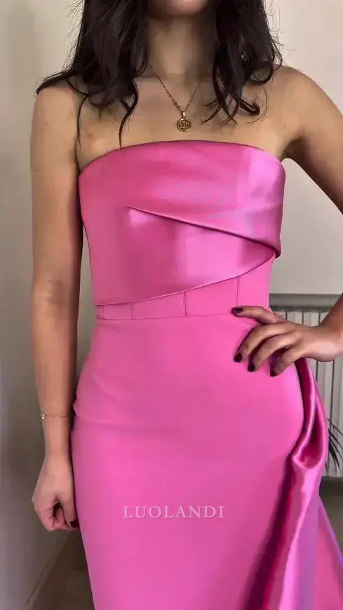 Luolandi Elegant Sheath Strapless Sleeveless Long Formal Prom Dress Sweet Wedding Guest Dress Charming Party Evening Gowns