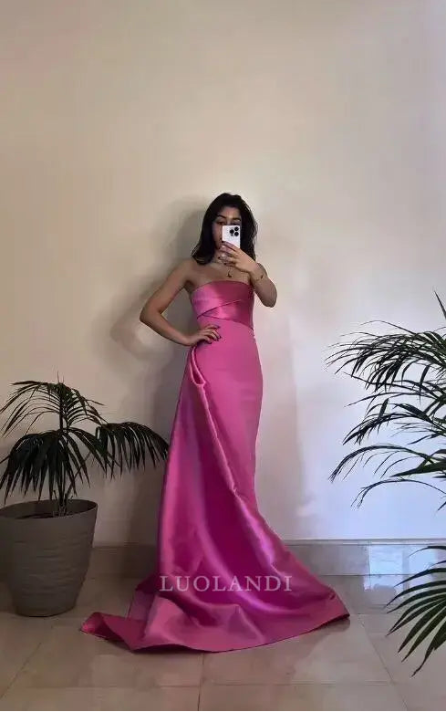 Luolandi Elegant Sheath Strapless Sleeveless Long Formal Prom Dress Sweet Wedding Guest Dress Charming Party Evening Gowns