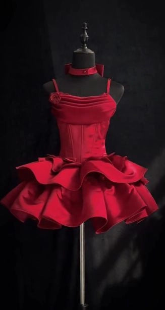 Luolandi Elegant Spaghetti Straps A Line Sleeveless Layered Short Formal Homecoming Dress Classy Summer Birthday Party Dress