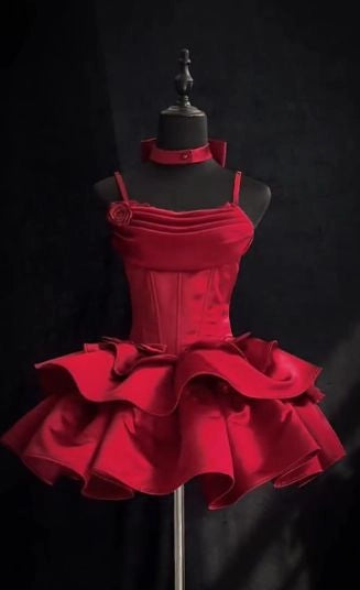 Luolandi Elegant Spaghetti Straps A Line Sleeveless Layered Short Formal Homecoming Dress Classy Summer Birthday Party Dress