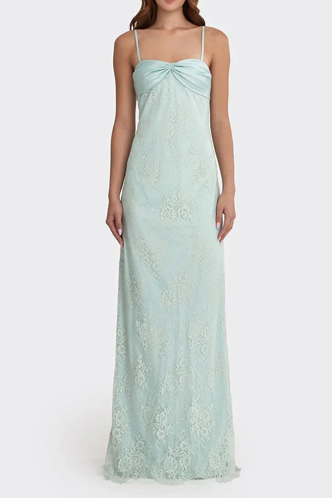 Luolandi Elegant Spaghetti Straps Lace Sleeveless Graduation Dress Charming Long Party Prom Dress
