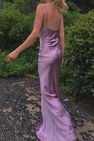 Luolandi Elegant Spaghetti Straps Long Prom Dresses with Slit Simple Evening Party Dresses Charming Formal Dress