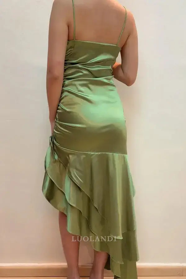 Luolandi Elegant Spaghetti Straps Sleeveless Ruffles Formal Prom Dress Charming Evening Party Gown