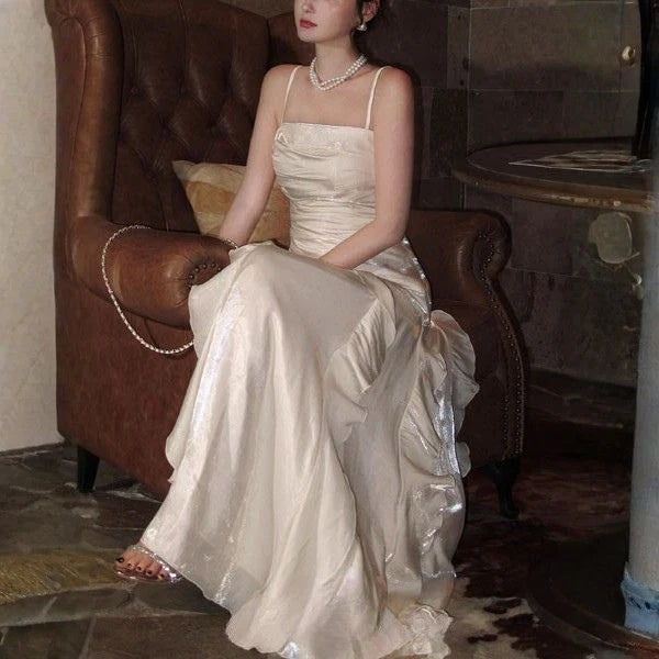 Luolandi Elegant Spaghetti Straps Sleeveless Ruffles Formal Prom Dress Charming Party Evening Gown