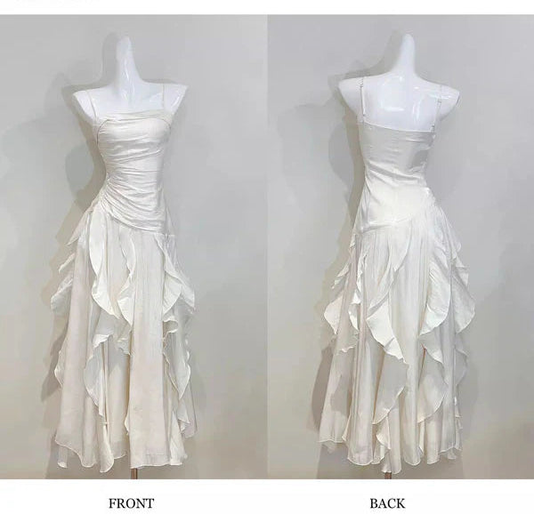 Luolandi Elegant Spaghetti Straps Sleeveless Ruffles Formal Prom Dress Charming Party Evening Gown