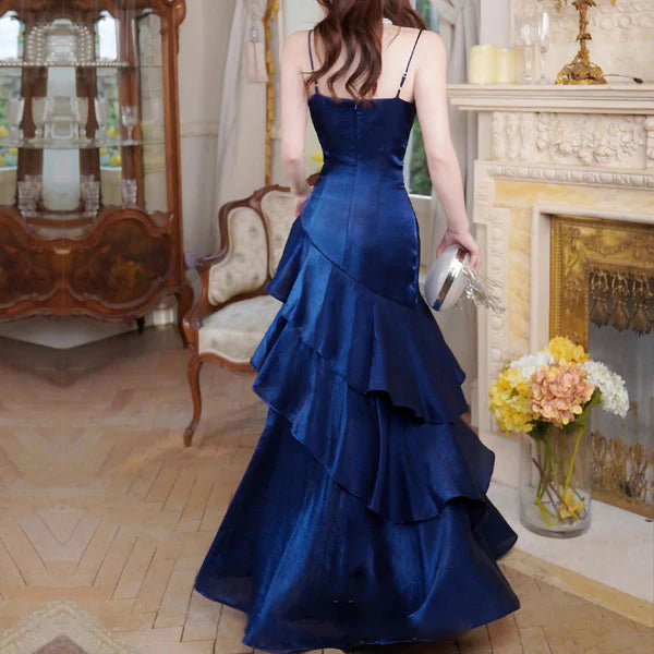 Luolandi Elegant Spaghetti Straps Tiered Ruffles Sleeveless Long Formal Prom Dress Classy Party Evening Gown